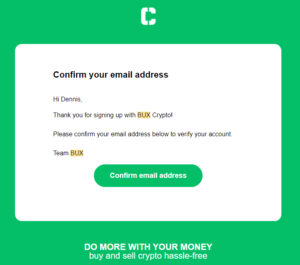 E-mail confirmatie BUX