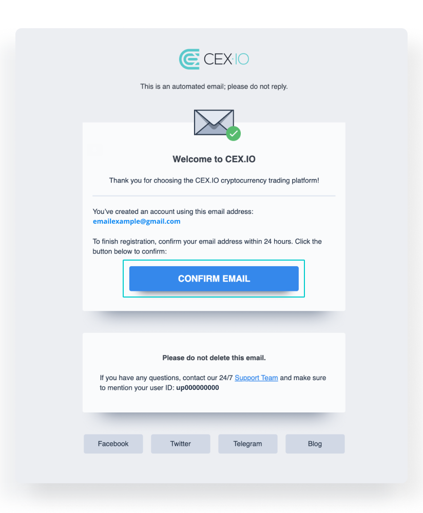 bevestigings email CEX.io